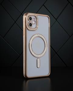 Apple İphone 11 Kılıf Joke Simli Magneticsafe Kılıf - Gold