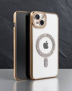 Apple İphone 15 Kılıf Joke Simli Magneticsafe Kılıf - Gold