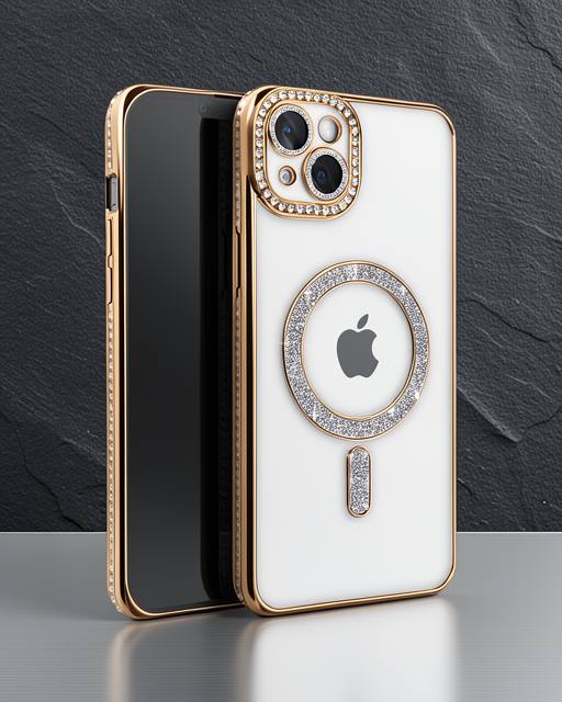 Apple İphone 15 Kılıf Joke Simli Magneticsafe Kılıf - Gold