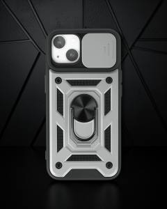 Apple İphone 14 Kılıf Pars Lens Yüzüklü Silikon - Gümüş