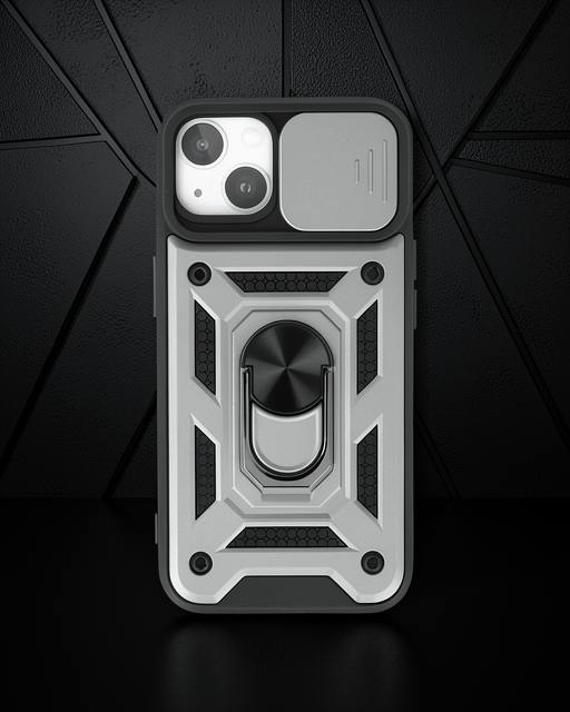 Apple İphone 14 Kılıf Pars Lens Yüzüklü Silikon - Gümüş