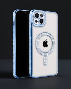 Apple İphone 15 Kılıf Joke Simli Magneticsafe Kılıf - Mavi