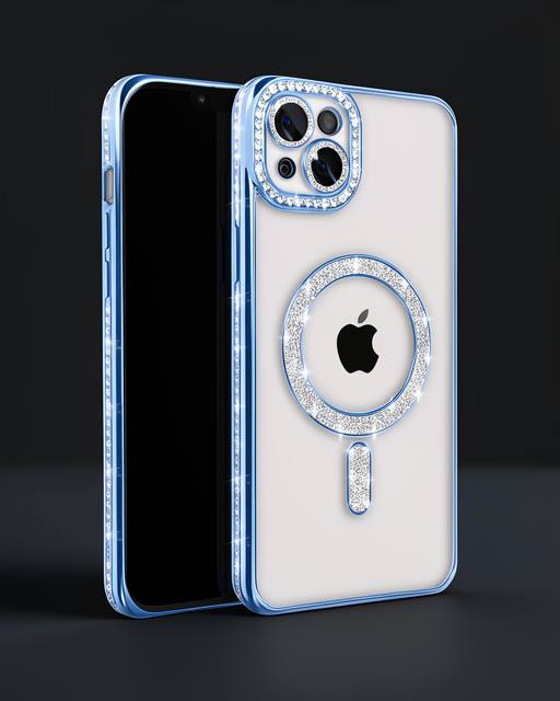 Apple İphone 15 Kılıf Joke Simli Magneticsafe Kılıf - Mavi