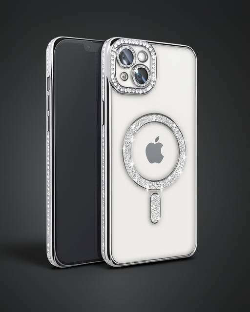 Apple İphone 15 Kılıf Joke Simli Magneticsafe Kılıf - Gümüş