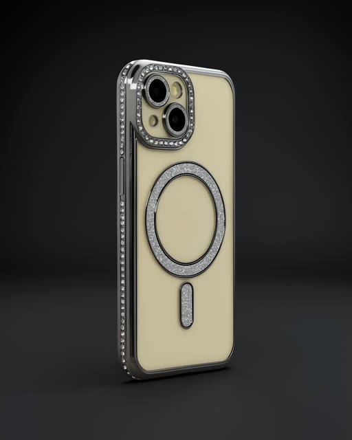 Apple İphone 15 Kılıf Joke Simli Magneticsafe Kılıf - Gri