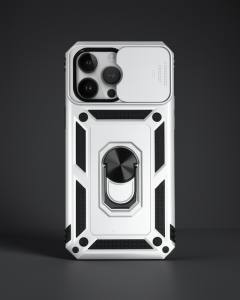 Apple İphone 14 Pro Max Kılıf Pars Lens Yüzüklü Silikon - Gümüş
