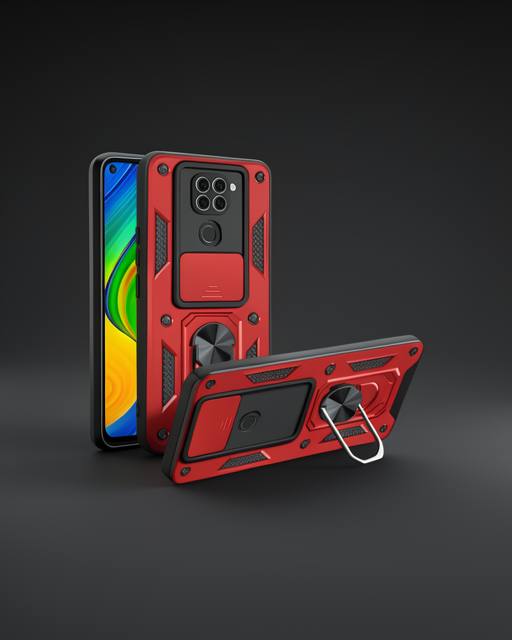 Xiaomi Redmi Note 9 4g Kılıf Pars Lens Yüzüklü Silikon - Kırmızı
