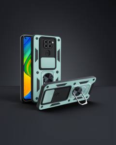 Xiaomi Redmi Note 9 4g Kılıf Pars Lens Yüzüklü Silikon - Yeşil