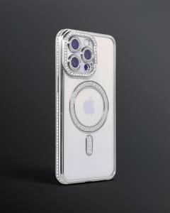 Apple İphone 15 Pro Max Kılıf Joke Simli Magneticsafe Kılıf - Gümüş
