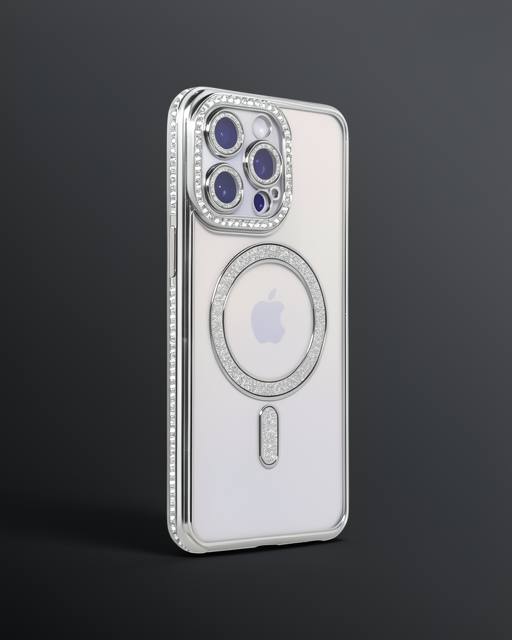 Apple İphone 15 Pro Max Kılıf Joke Simli Magneticsafe Kılıf - Gümüş