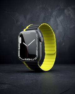 Apple Watch 42mm Mo-wb1 Çift Renk Mıknatıslı Silikon Kordon (saat Değildir) - Siyah-sarı