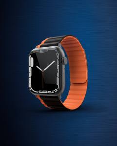 Apple Watch 42mm Mo-wb1 Çift Renk Mıknatıslı Silikon Kordon (saat Değildir) - Siyah-turuncu