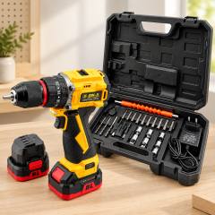 24V Fırçasız Şarjlı Darbeli Matkap + Uç Seti - 5.0Ah, 1550 RPM, 2 Batarya