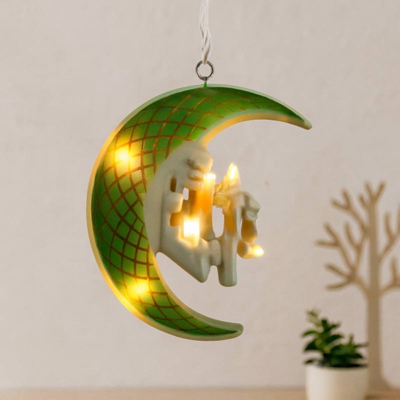 Ramazan LED Perde Lamba 3m (Fişli, Eklemeli) Yeşil Hilal Cami Yıldız