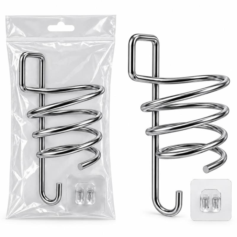 Krom Metal Fön Makinesi Askısı Yapışkanlı