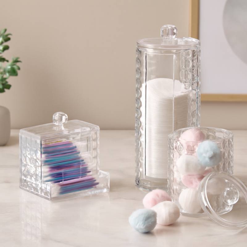 Mika Kristal Plastik Elmas Desenli Makyaj ve Banyo Organizer ( 3 Parça)
